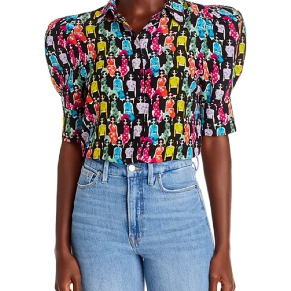 Alice + Olivia Willa puff sleeve top